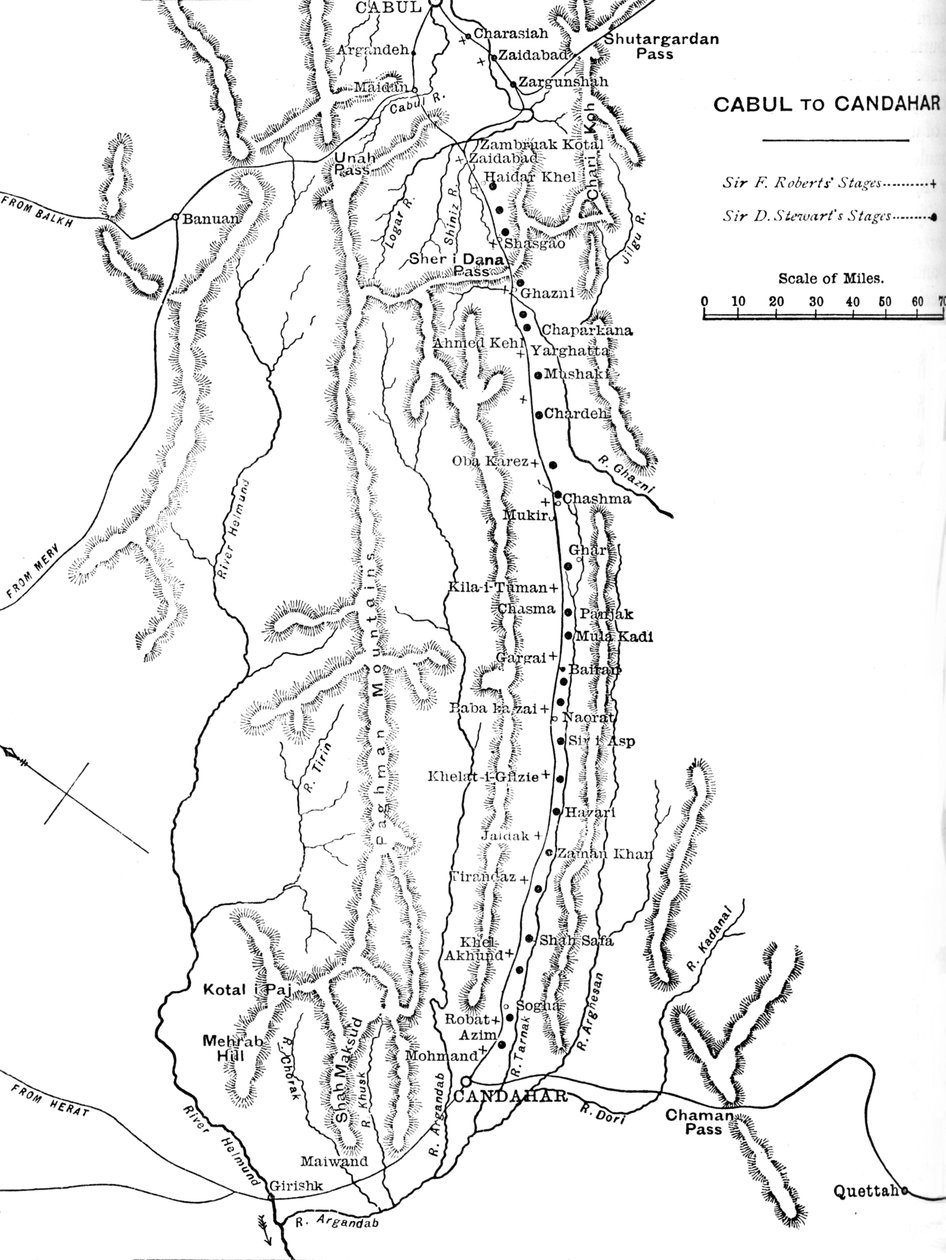 Plan for general Roberts March fra Kabul til Kandahar, c1880 av Unbekannt