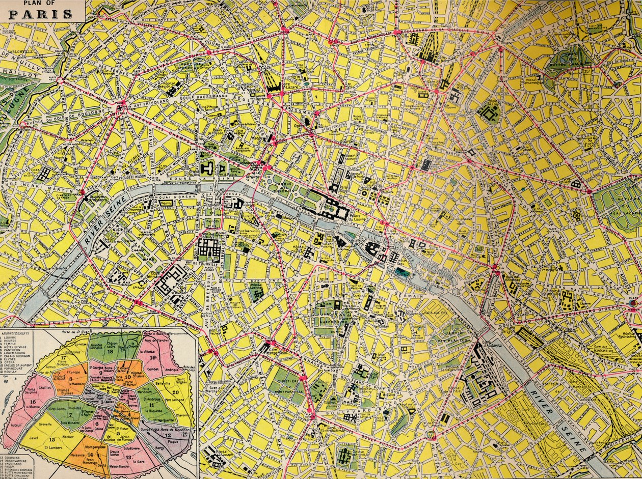 Plan for Paris - Central District of the City of Light, c1930-tallet av Unbekannt