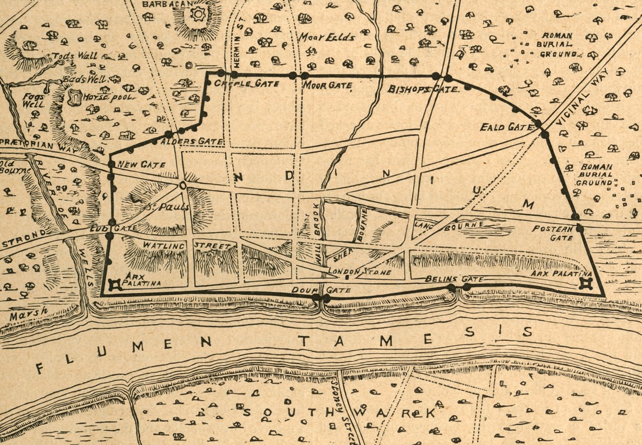 Plan for det romerske London, 1897. av Unbekannt