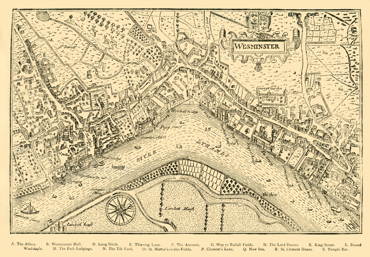 Plan for Westminster. Fra Nordens Survey, tatt i Queen Elizabeths Reign, 1593, 1881. av Unbekannt