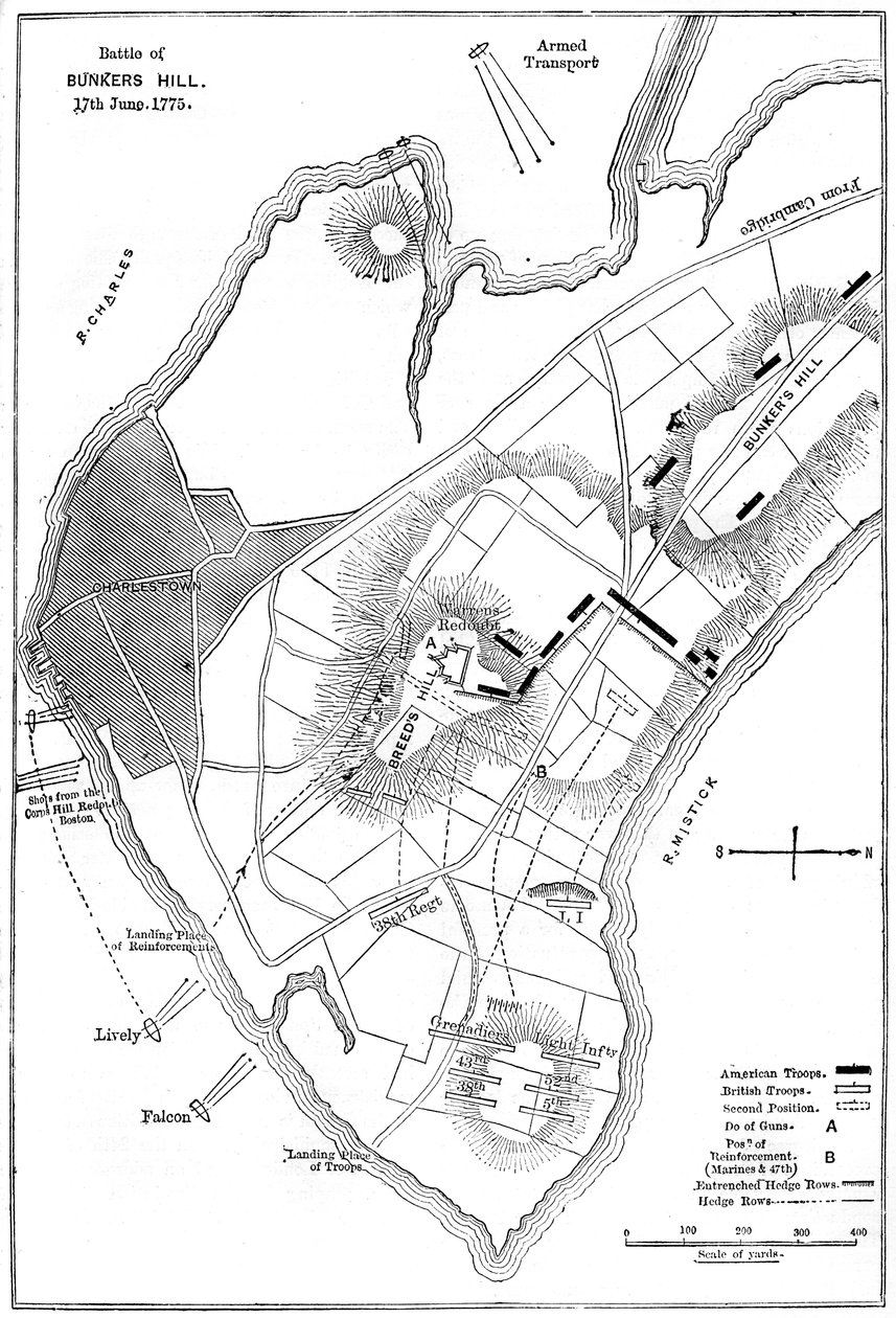 Plan for slaget ved Bunker Hill, Boston, Massachusetts, 1775 c1880 av Unbekannt