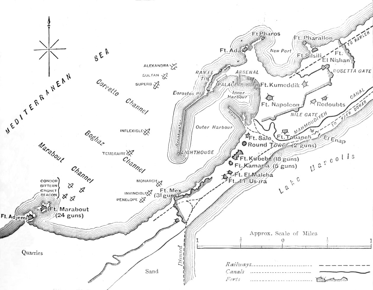 Plan for bombardementet av Alexandria, 11. juli 1882, c1882 av Unbekannt