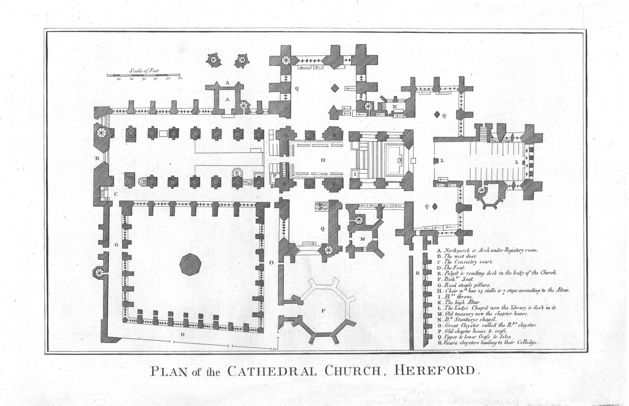 Plan over katedralkirken, Hereford., slutten av 1700-tallet av Unbekannt