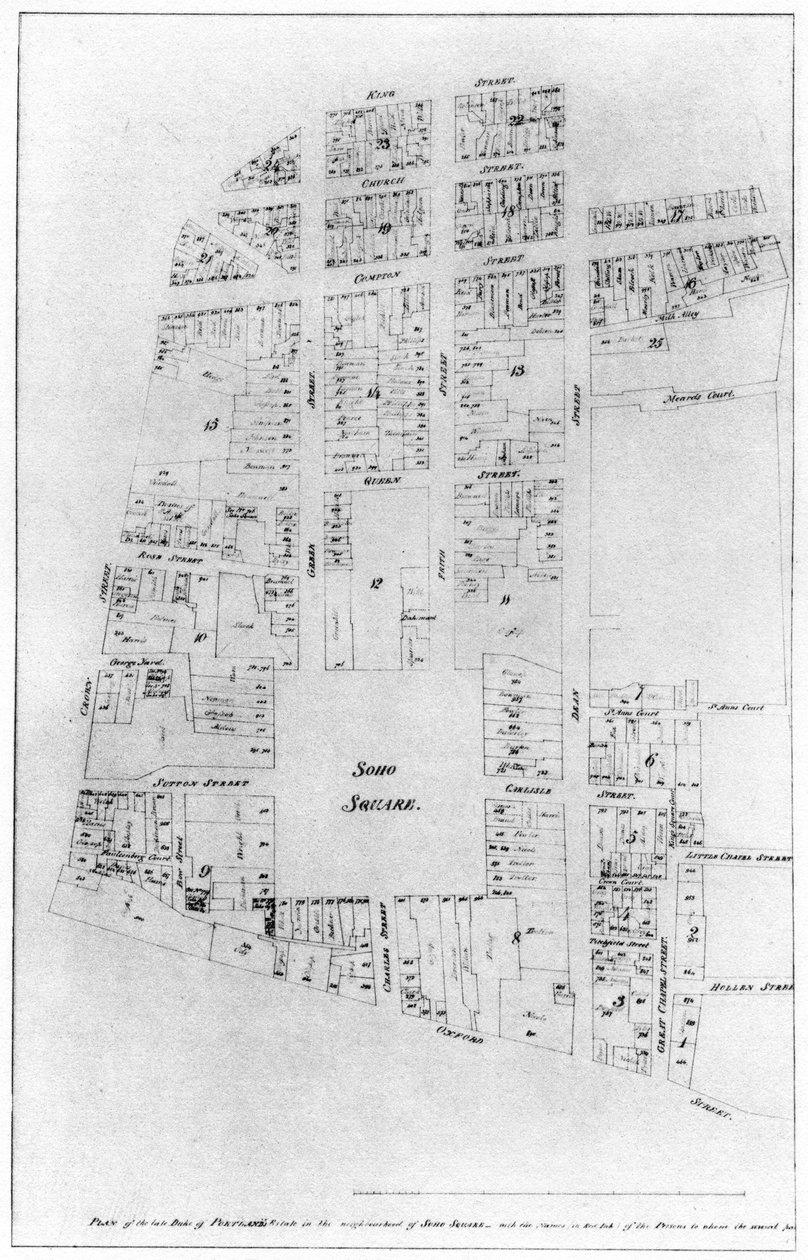 Plan for Duke of Portlands eiendom, Soho Square, London, 1907 av Unbekannt