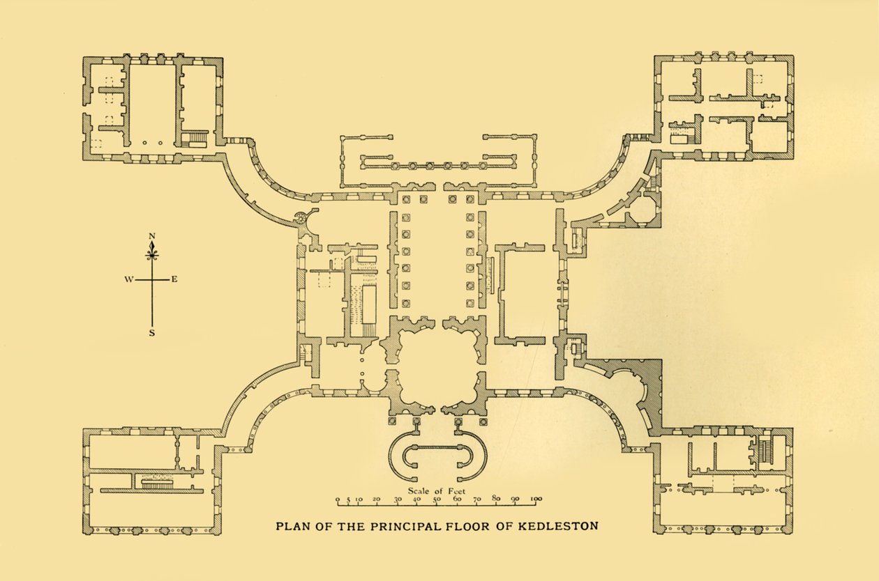 Plan over hovedetasjen i Kedleston, 1925. av Unbekannt