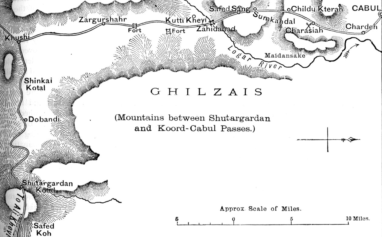 Plan over veien fra Shutargardan-passet til Cabul, c1880 av Unbekannt