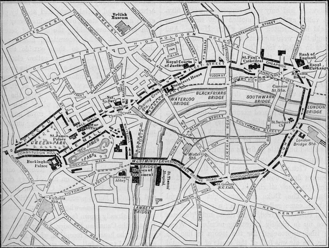 Plan over ruten til Queens prosesjon på Diamond Jubilee Day, London, 1897 1906 av Unbekannt