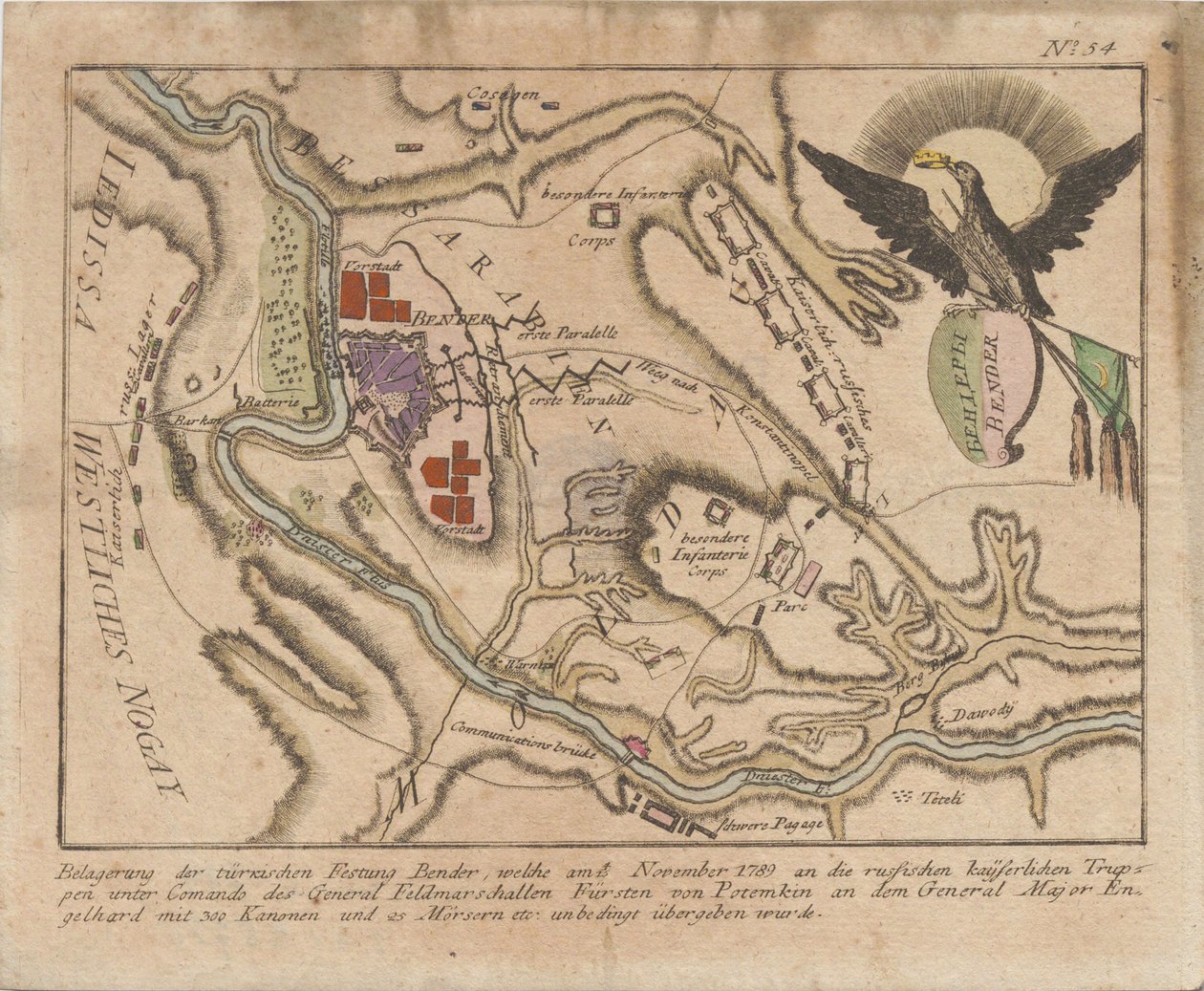 Plan for beleiringen av den tyrkiske festningen Bender av den russiske hæren i november 1789, 1789. av Unbekannt
