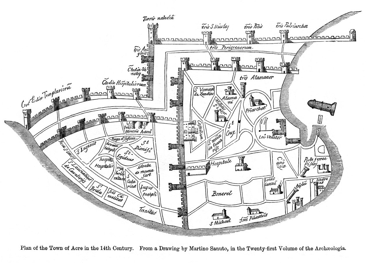 Plan for byen Acre, Palestina, 1300-tallet av Unbekannt