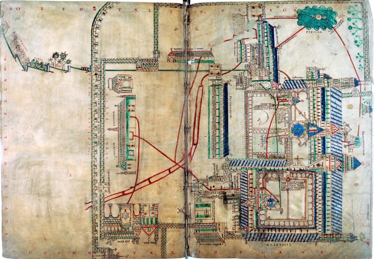 Plan over vannforsyningssystemet til Canterbury Cathedral, c1150 av Unbekannt
