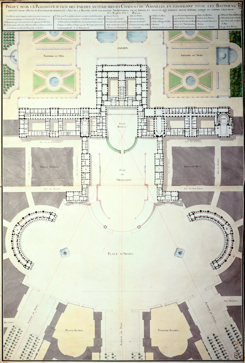 Planer for transformasjonen av Versailles, Frankrike, 1780 av Unbekannt