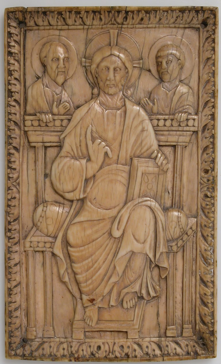 Plakett med Kristus tronet med to apostler, karolingisk, 850-875. av Unbekannt
