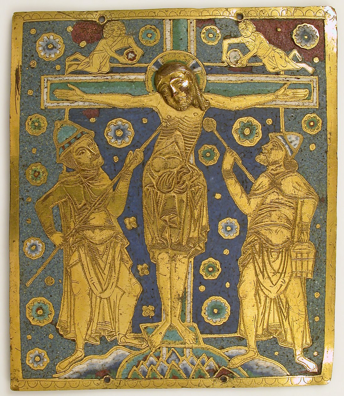 Plakett med korsfestelsen mellom Longinus og Stephaton og personifikasjoner..., tysk, c1200. av Unbekannt