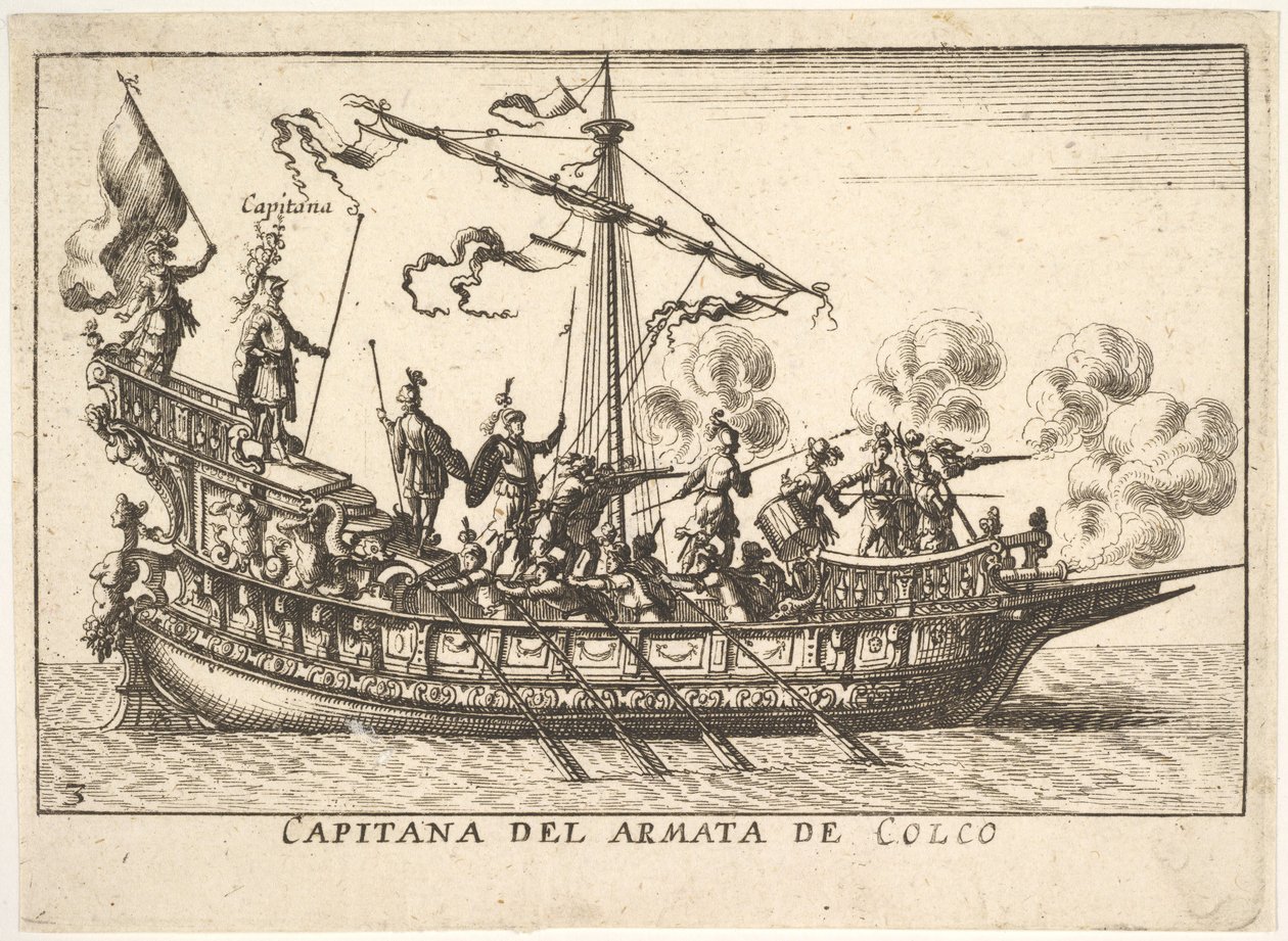 Plate 3: Kaptein for hæren til Chalchis Capitana del armata de Colco, fra serien '..., 1664. av Unbekannt