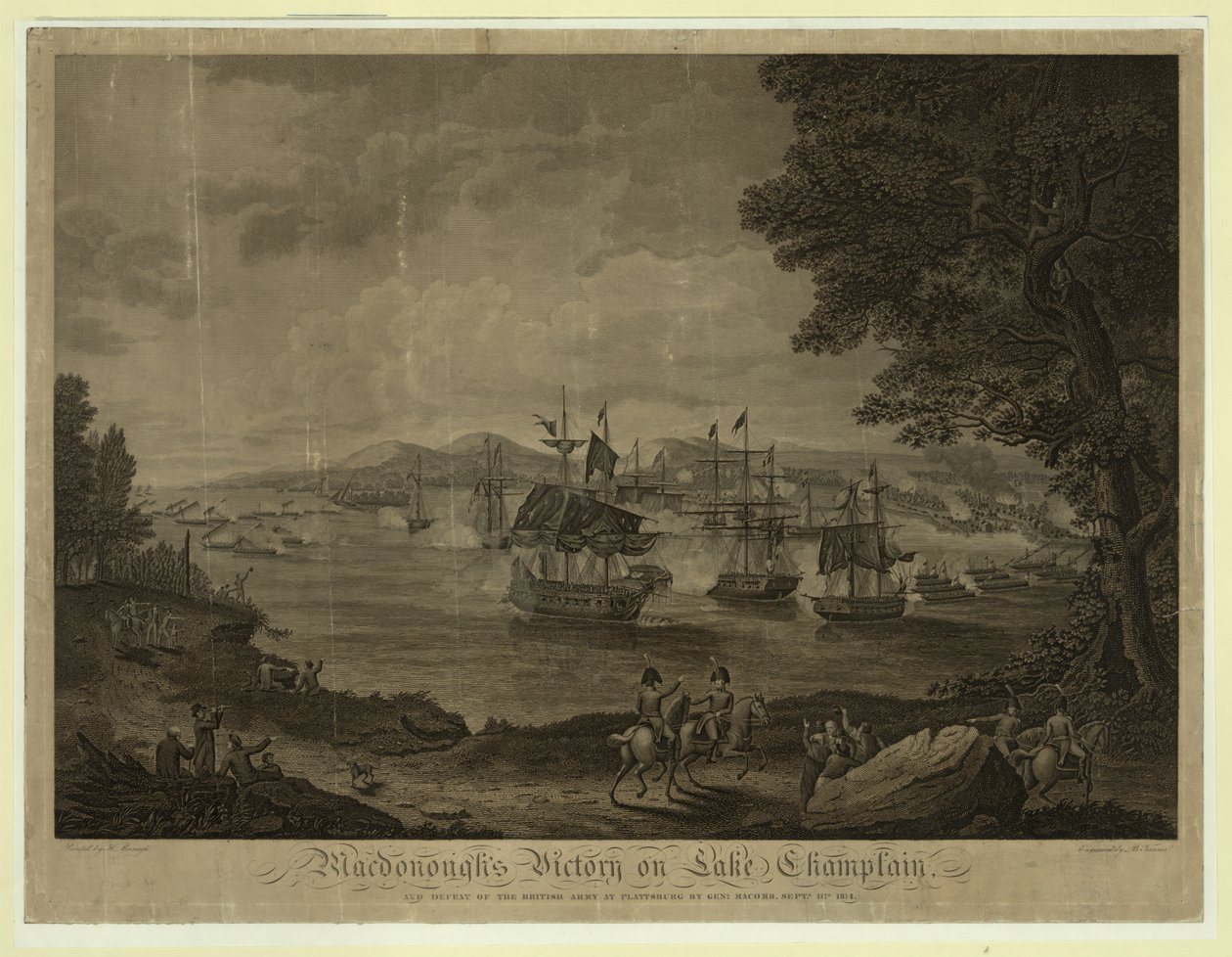 Plattsburgh sjøslag ved Champlainsjøen, amerikansk flåte kommandert av Thomas Macdonough som beseiret den britiske flåten, 11. september av Unbekannt