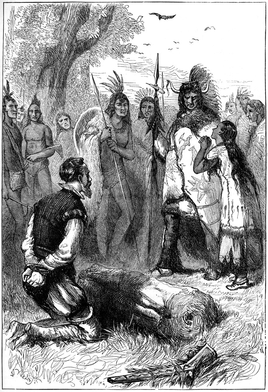Pocahontas reddet kaptein Smiths liv, 1607 c1880 av Unbekannt