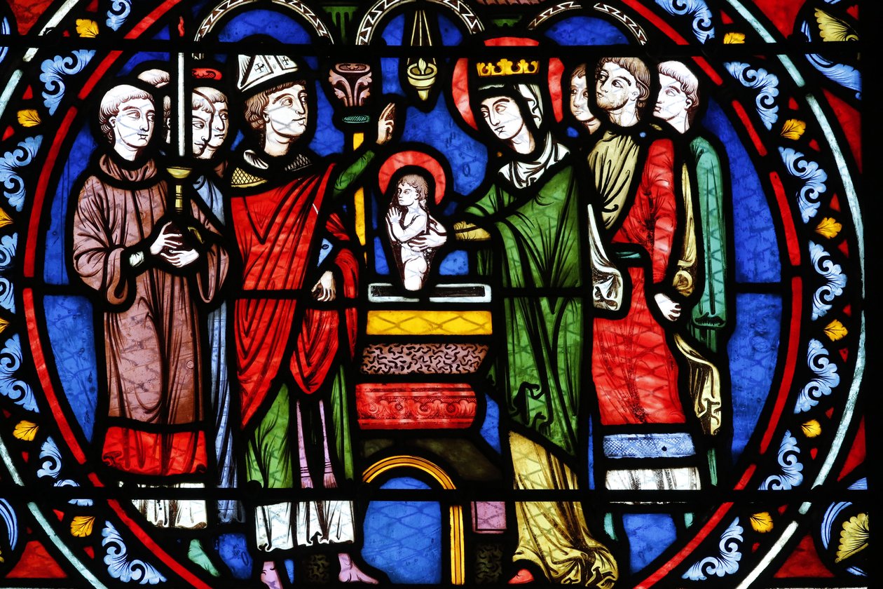 Poissy kollegiale kirke. Glassmaleri vindu. Dåp av Saint Louis, Poissy, Frankrike av Unbekannt