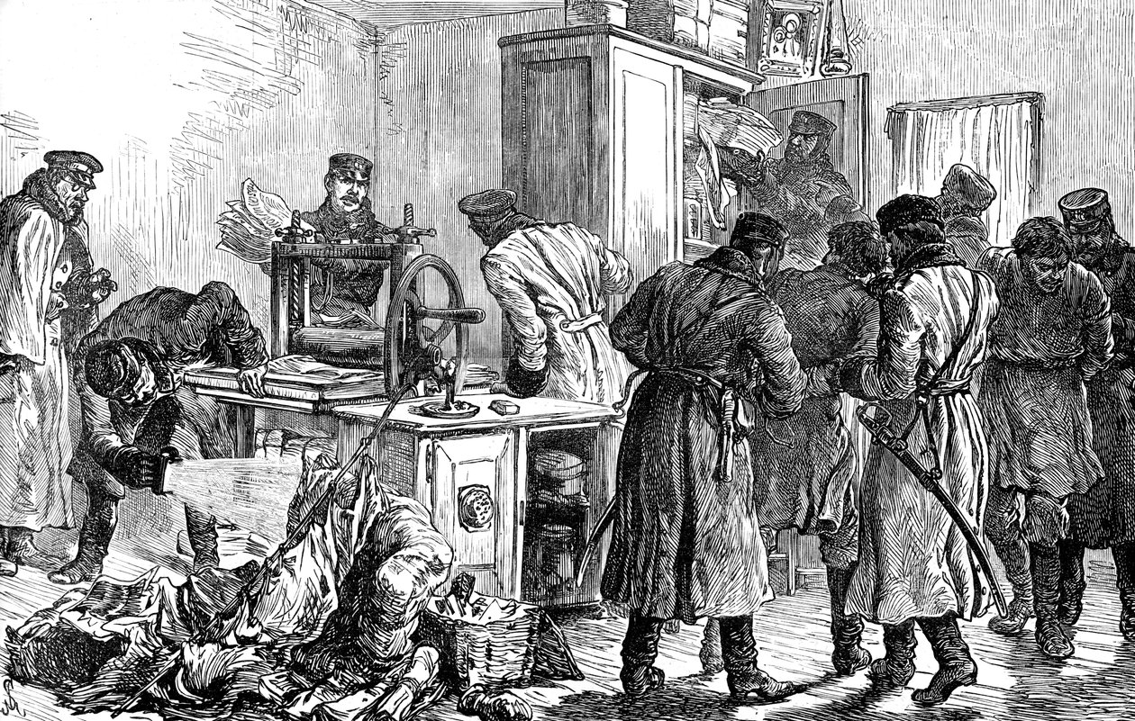 Politiet oppdager en nihilisttrykkpresse, St Petersburg, Russland, 1887 av Unbekannt