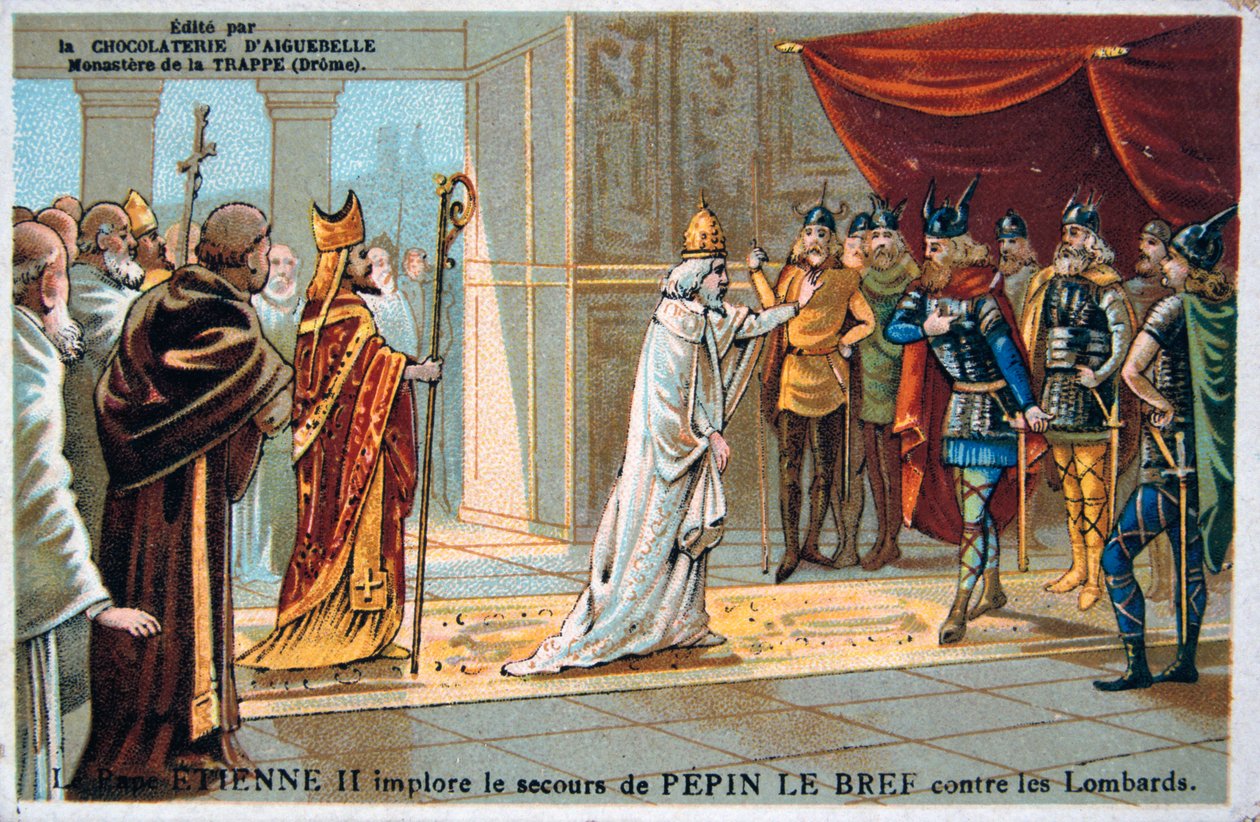 Pave Stefan II ber om sikkerheten til Pepin den korte fra langobardene, c750 e.Kr., 1800-tallet av Unbekannt