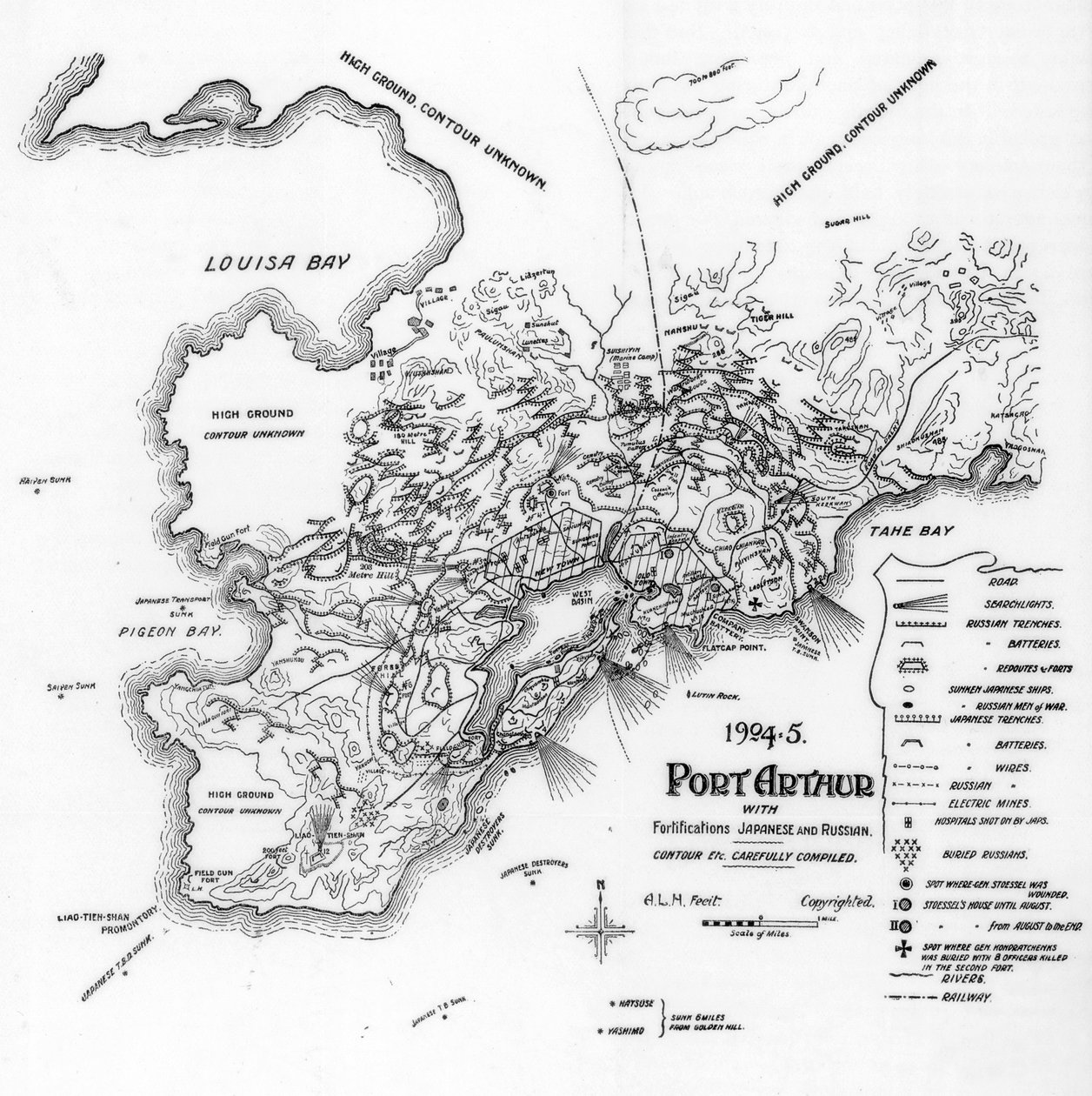 Port Arthur, Manchuria, viser japanske og russiske festningsverk, russisk-japanske krig, 1905 av Unbekannt