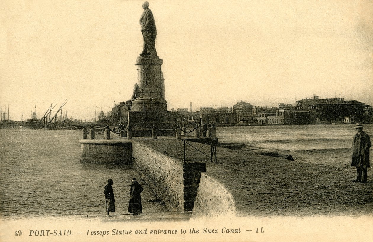 Port Said. - Lesseps-statuen og inngangen til Suez-kanalen - LL., c1918-c1939. av Unbekannt