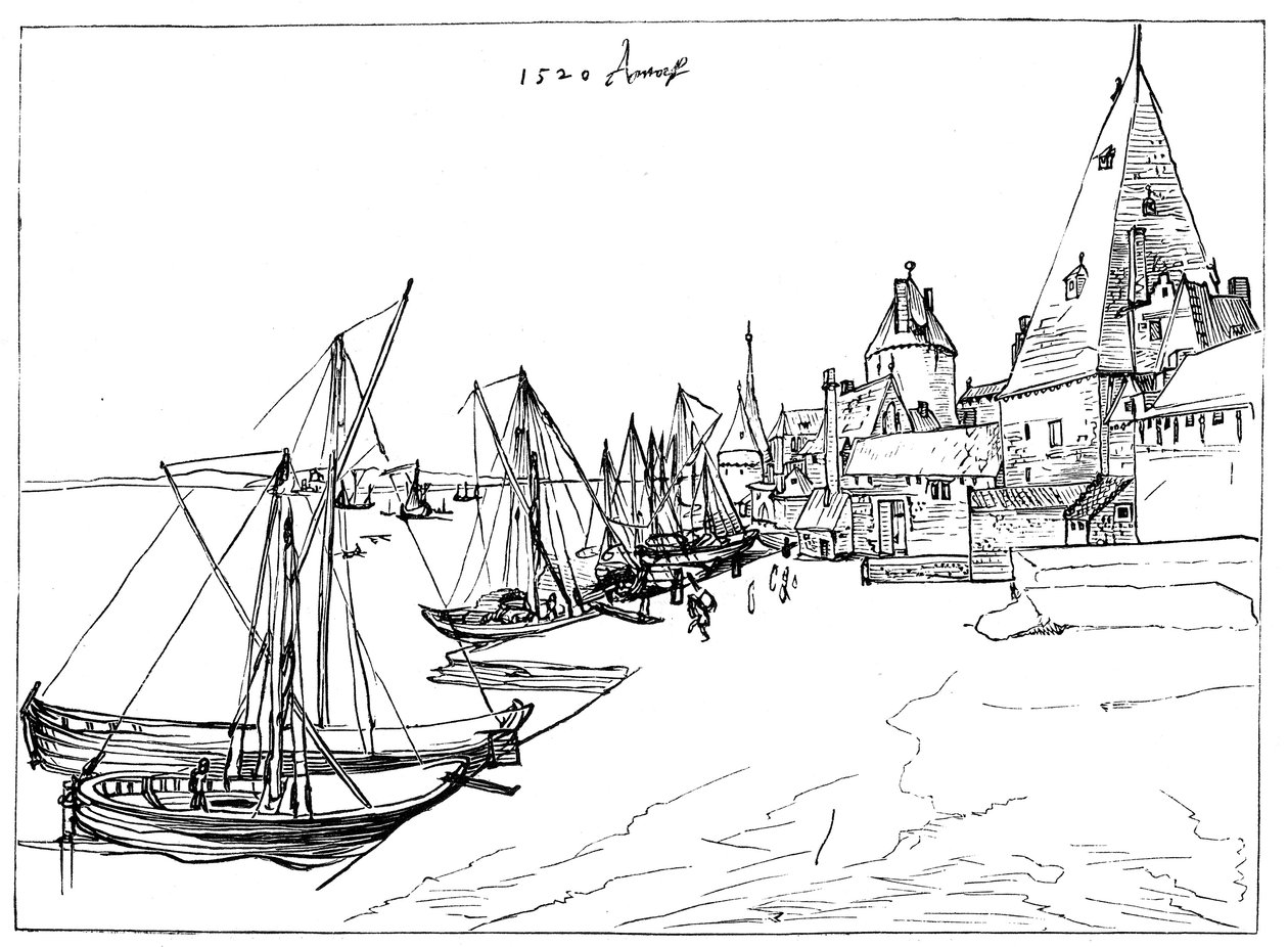Antwerpen havn i 1520 av Unbekannt