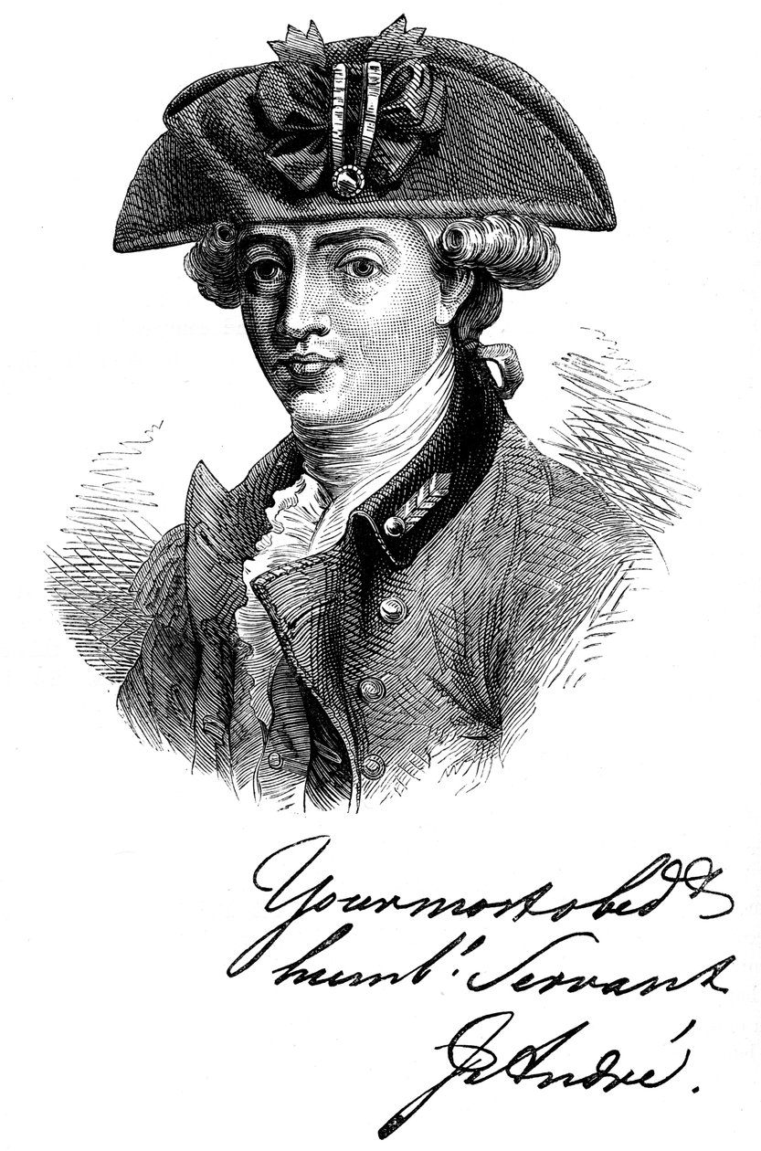 Portrett og autograf av major John Andre, britisk soldat og spion fra 1700-tallet, c1880 av Unbekannt