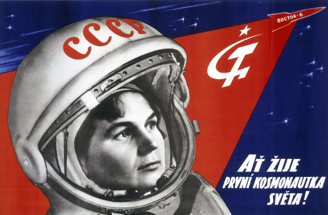 Portrett av den russiske kosmonauten Valentina Vladimirovna Tereshkova (født i 1937), første kvinne i verdensrommet 16. juni 1963 av Unbekannt