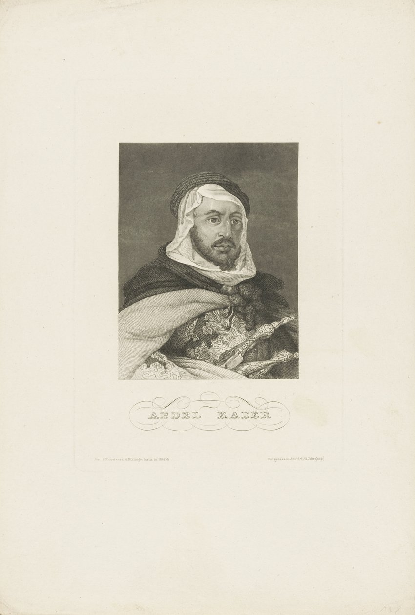 Portrett av Abdelkader ibn Muhieddine 1808-1883, ca 1860. av Unbekannt