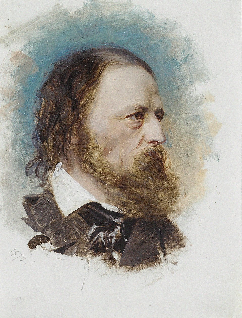 Portrett av Alfred, Lord Tennyson 1809-1892, 1870. av Unbekannt