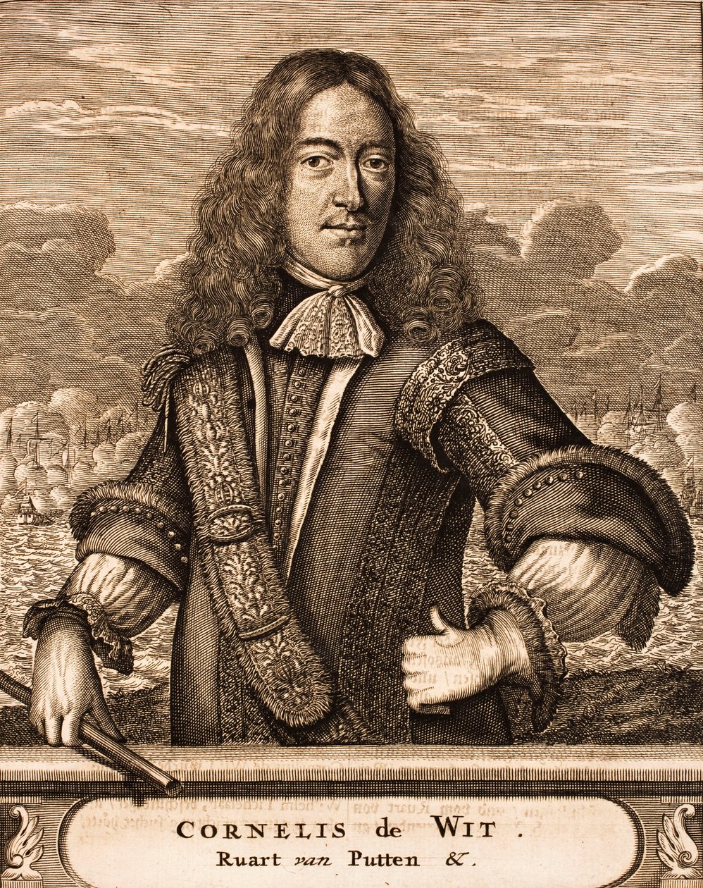 Portrett av Cornelis de Witt 1623-1672 Fra: Krigsscene, 1675. av Unbekannt