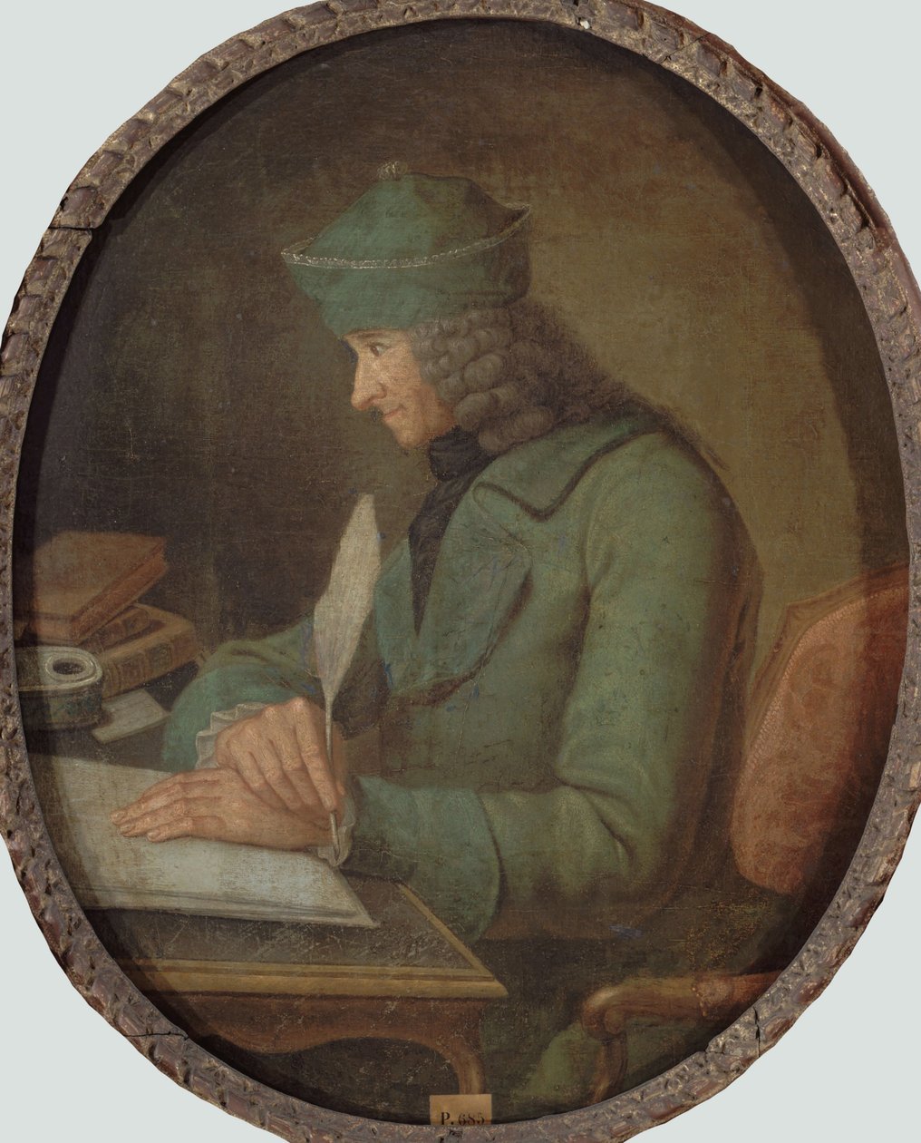 Portrett av Francois Marie Arouet de Voltaire 1694-1778, i hans studie, 2. halvdel av 1700-tallet. av Unbekannt