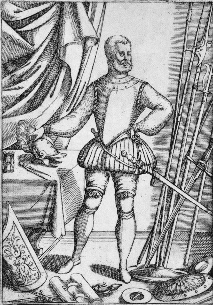Portrett av Giacomo Di Grassi, som viser våpen som han lærte elevene å bruke, 1575, 1936 av Unbekannt