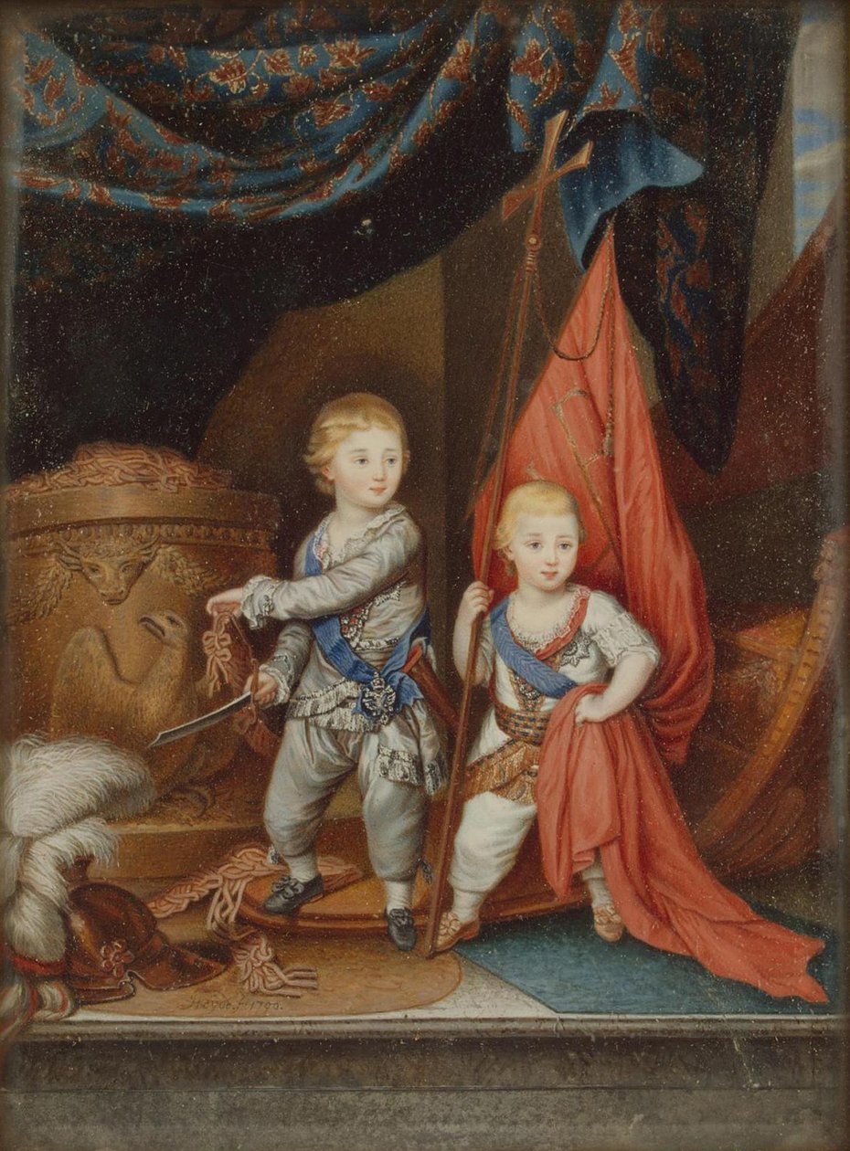 Portrett av storhertugene Alexander Pavlovich og Constantine Pavlovich som barn, 1790 av Unbekannt