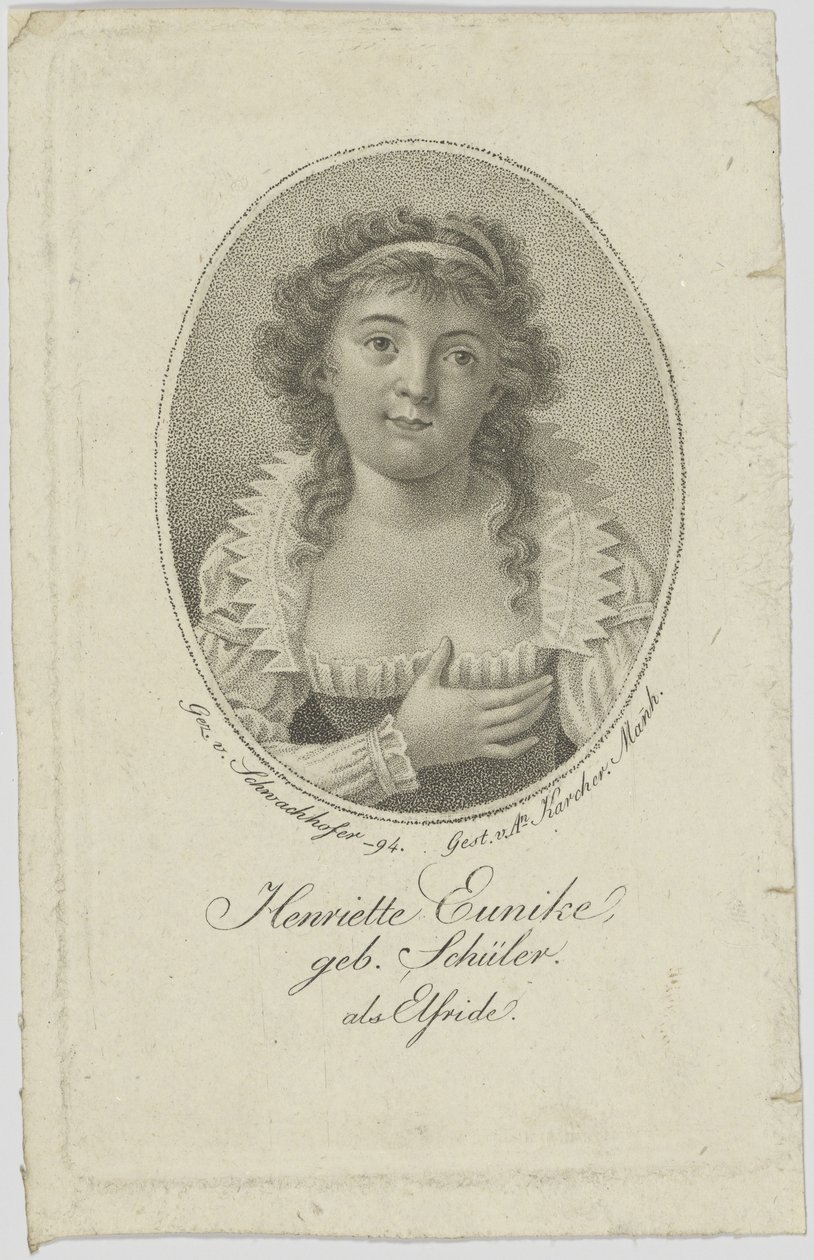 Portrett av Henriette Hendel-Schütz, née Schüler 1772-1849 som Elfride, 1794. av Unbekannt