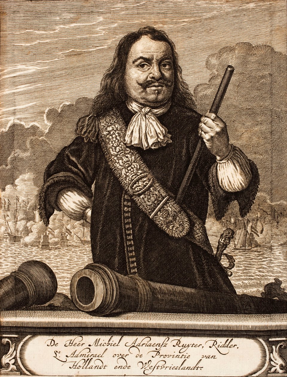 Portrett av Michiel de Ruyter 1607-1676 Fra: Krigsscene, 1675. av Unbekannt