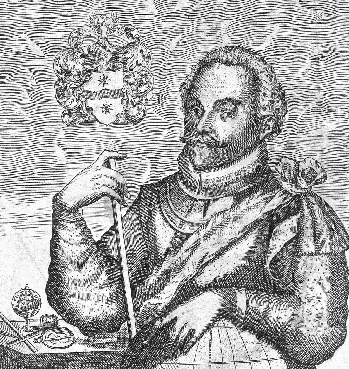 Portrett av Sir Francis Drake. Frontispice fra The World Encompassed, 1628 av Unbekannt