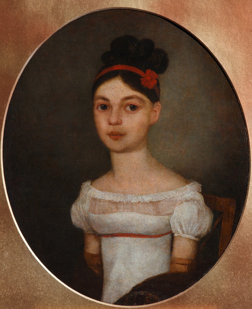 Portrett av Yelizaveta Fyodorovna Ozerova, født Zagryazyskaya 1800-1885, ca. 1815 av Unbekannt