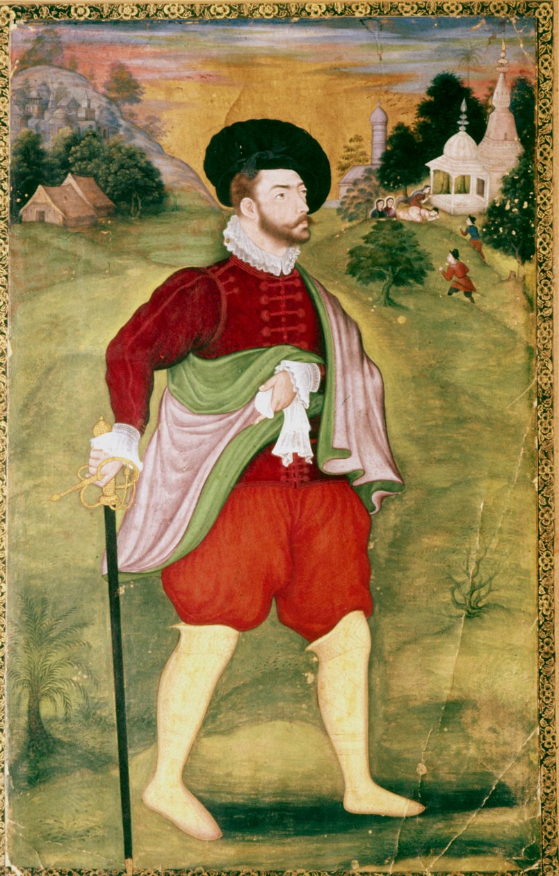 Portrett av en europeisk, Mughal-skole, Akbar-perioden, sent på 1500-tallet av Unbekannt