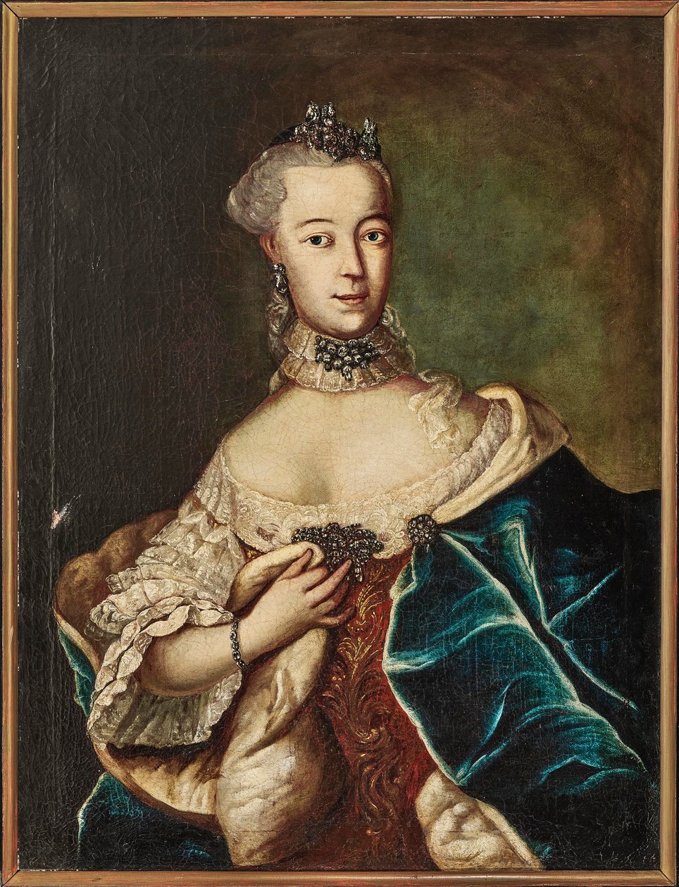 Portrett av en Friederike Caroline von Sachsen-Coburg-Saalfeld, markgrevin av..., 1700-tallet. av Unbekannt