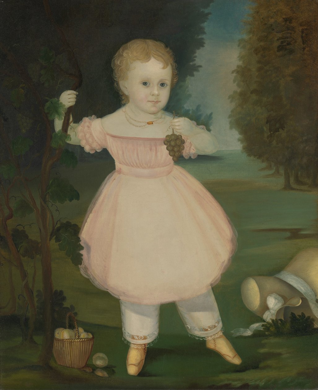 Portrett av en liten jente som plukker druer, 1840-50. av Unbekannt