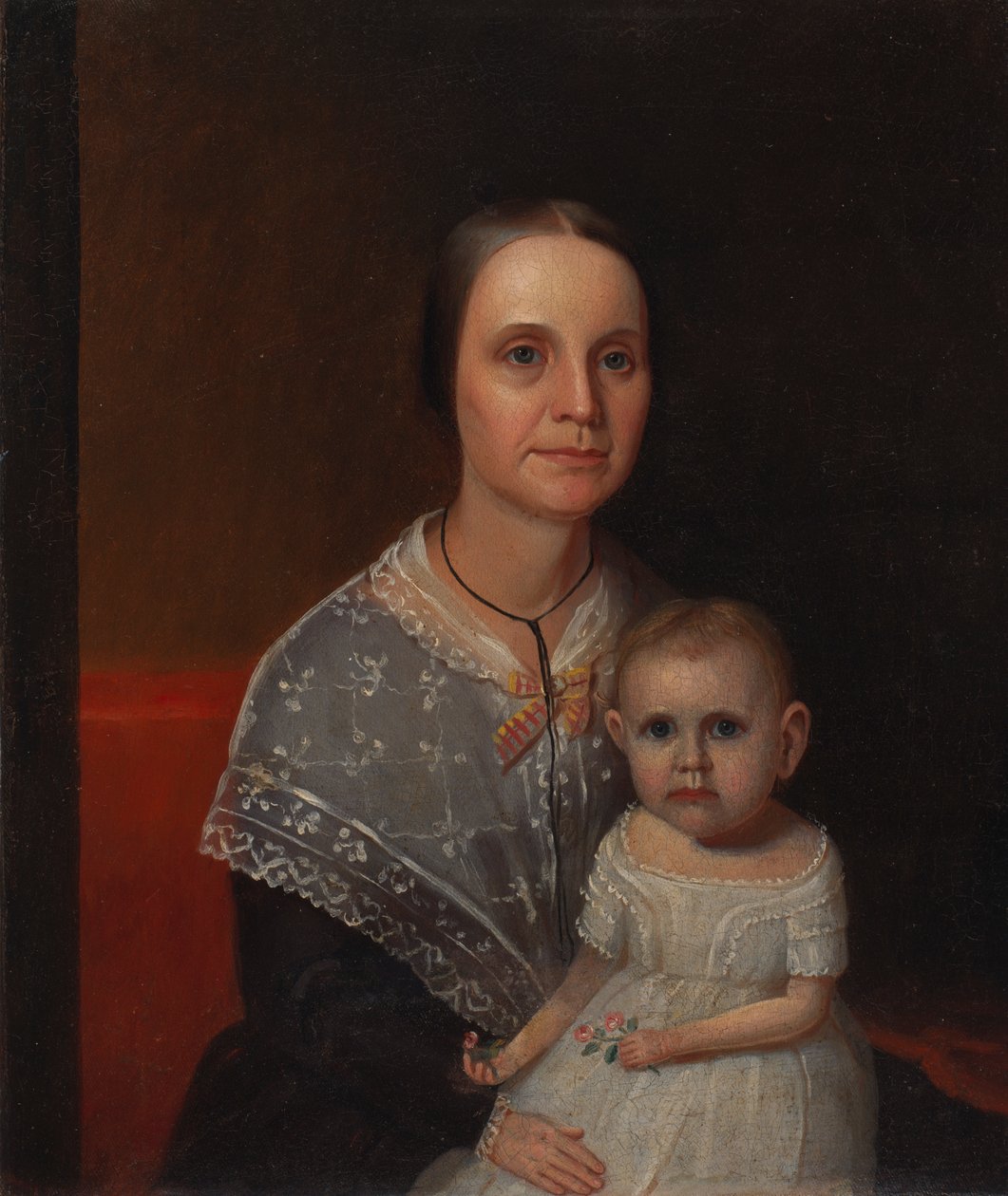 Portrett av en mor og et barn, ca. 1850. av Unbekannt