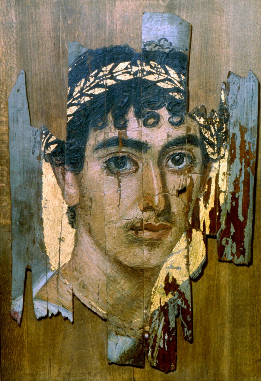 Portrett av en ungdom i en gullkrans, Fayum mumieportrett, romano-egyptisk, tidlig på 200-tallet av Unbekannt