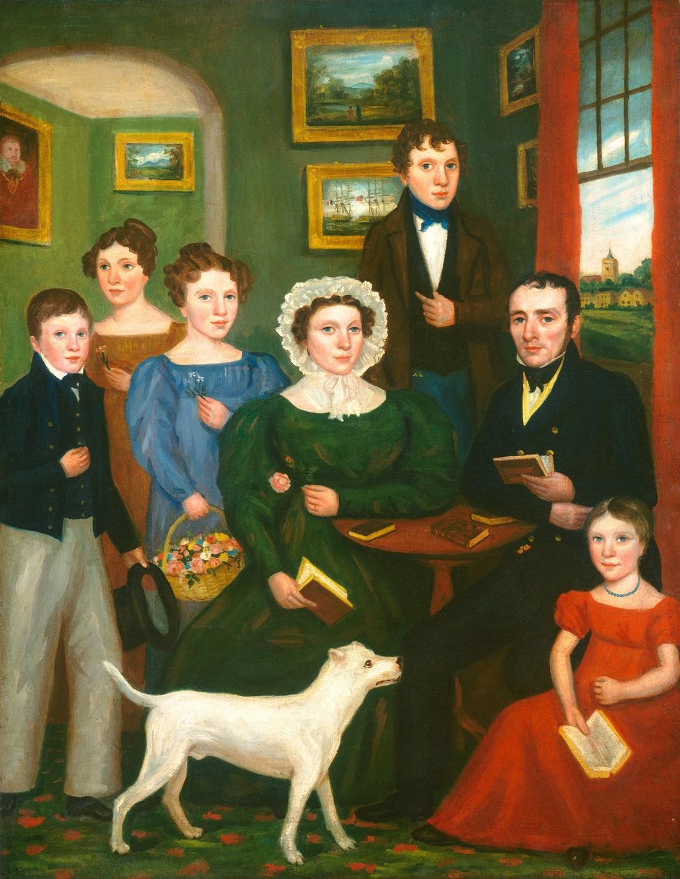 Portrett av en ukjent familie med en terrier, ca. 18251835. av Unbekannt