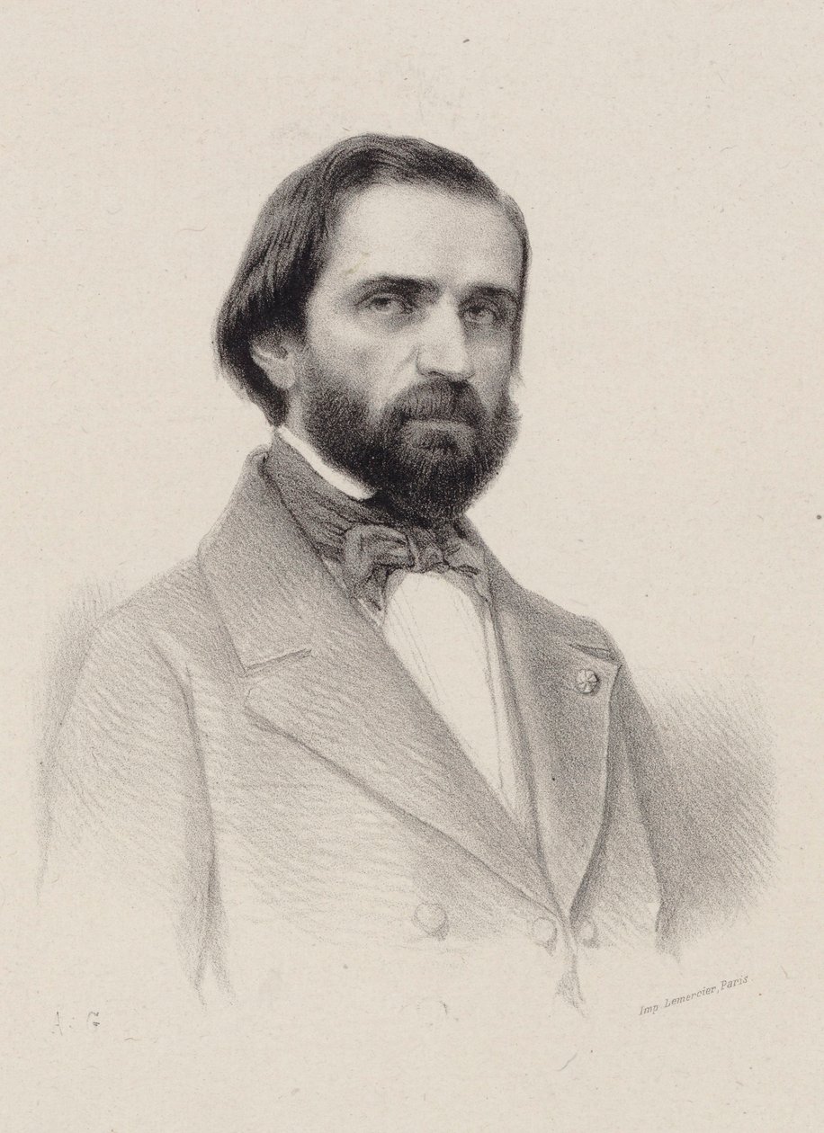 Portrett av komponisten Giuseppe Verdi 1813-1901, ca. 1850. av Unbekannt