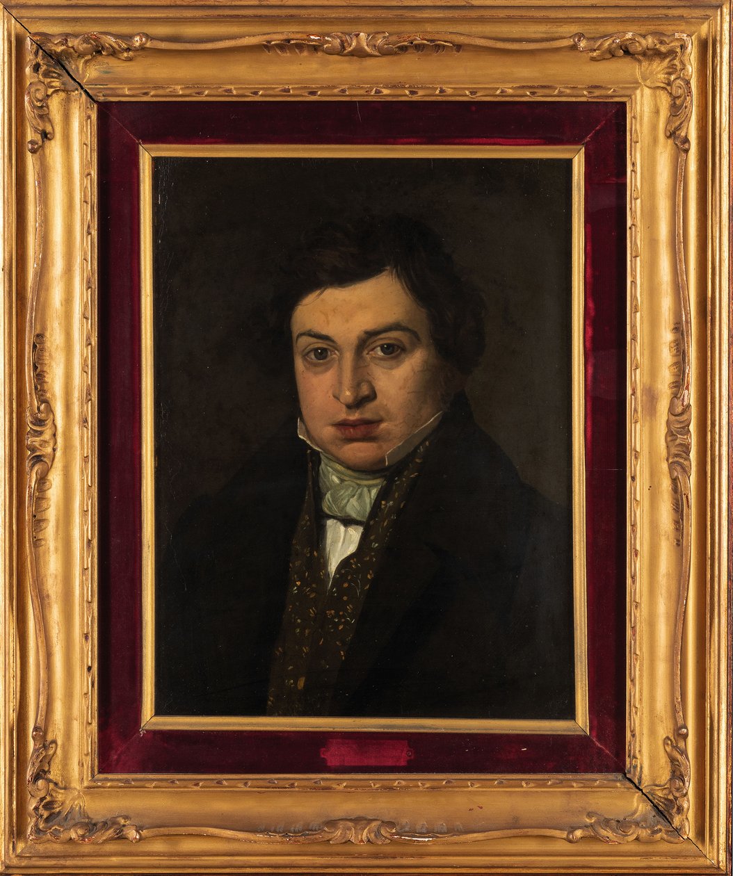 Portrett av komponisten Gioachino Antonio Rossini 1792-1868. av Unbekannt