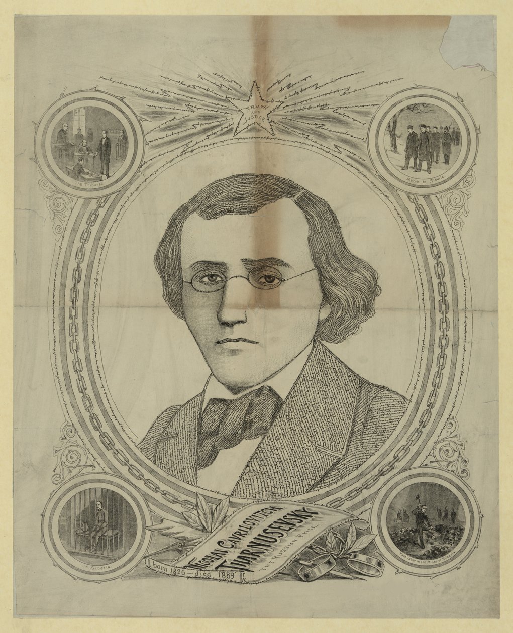 Portrett av den revolusjonære demokraten Nikolay Chernyshevsky 1828-1889, 1890-tallet av Unbekannt