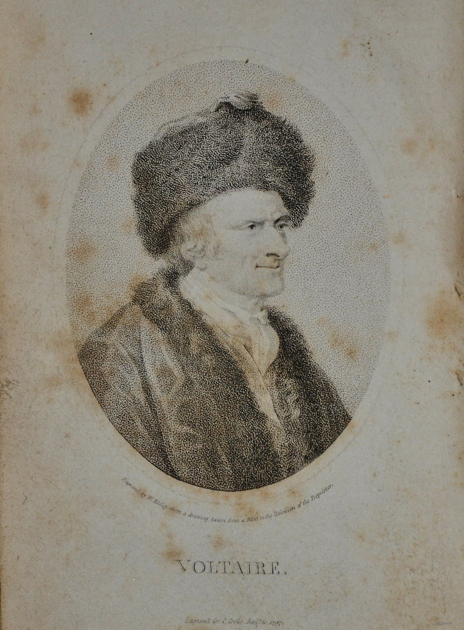 Portrett av forfatteren, essayisten og filosofen Francois Marie Arouet de Voltaire 1694-1778, 1798 av Unbekannt