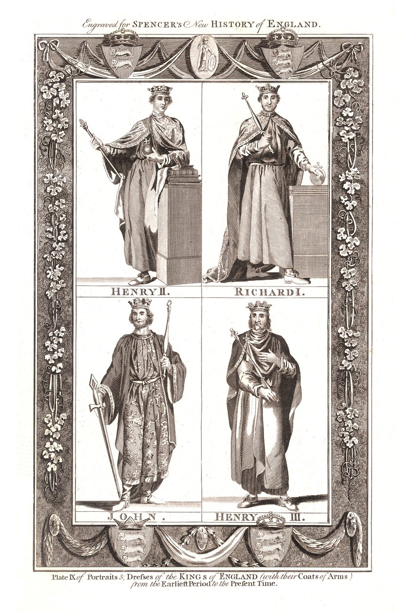 Portretter og kjoler av The Kings of England med våpenskjold, 1784 av Unbekannt