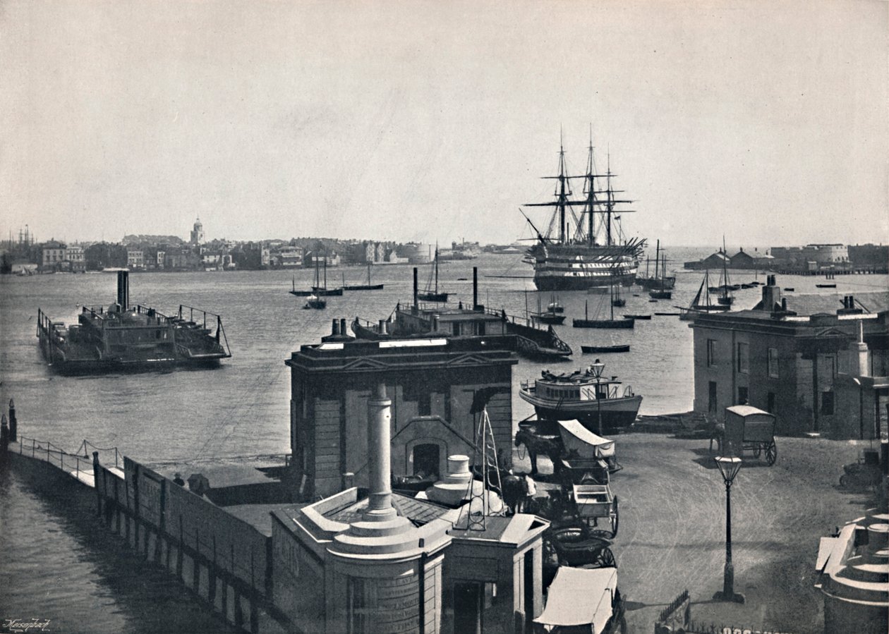 Portsmouth - Generell utsikt over havnen, viser Nelsons slagskip, The Victory., 1895 av Unbekannt